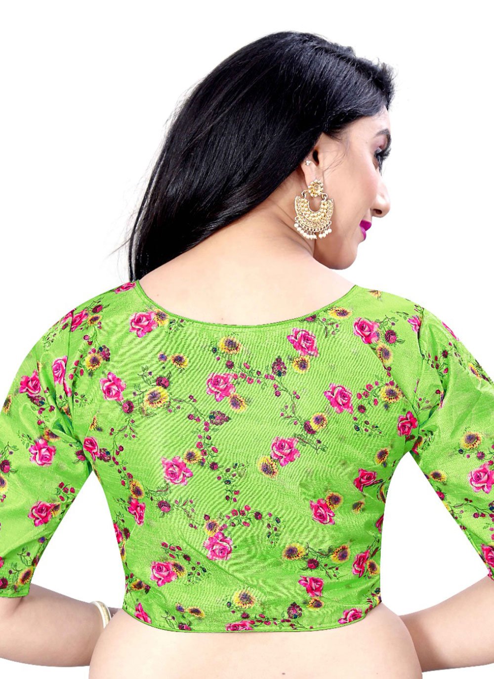 Designer Blouse Satin Silk Green Print Blouse