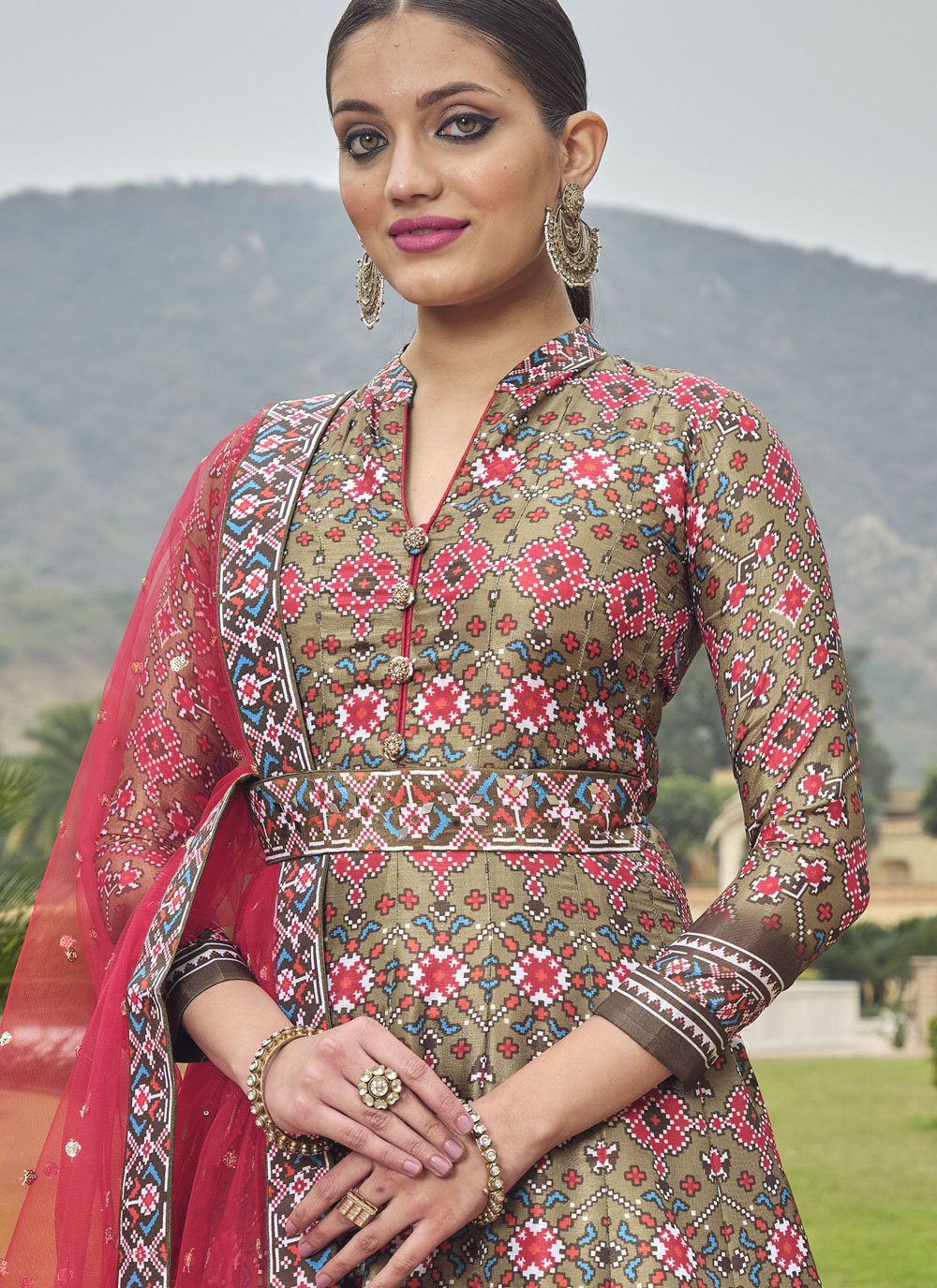 Gown Silk Green Patola Print Gown