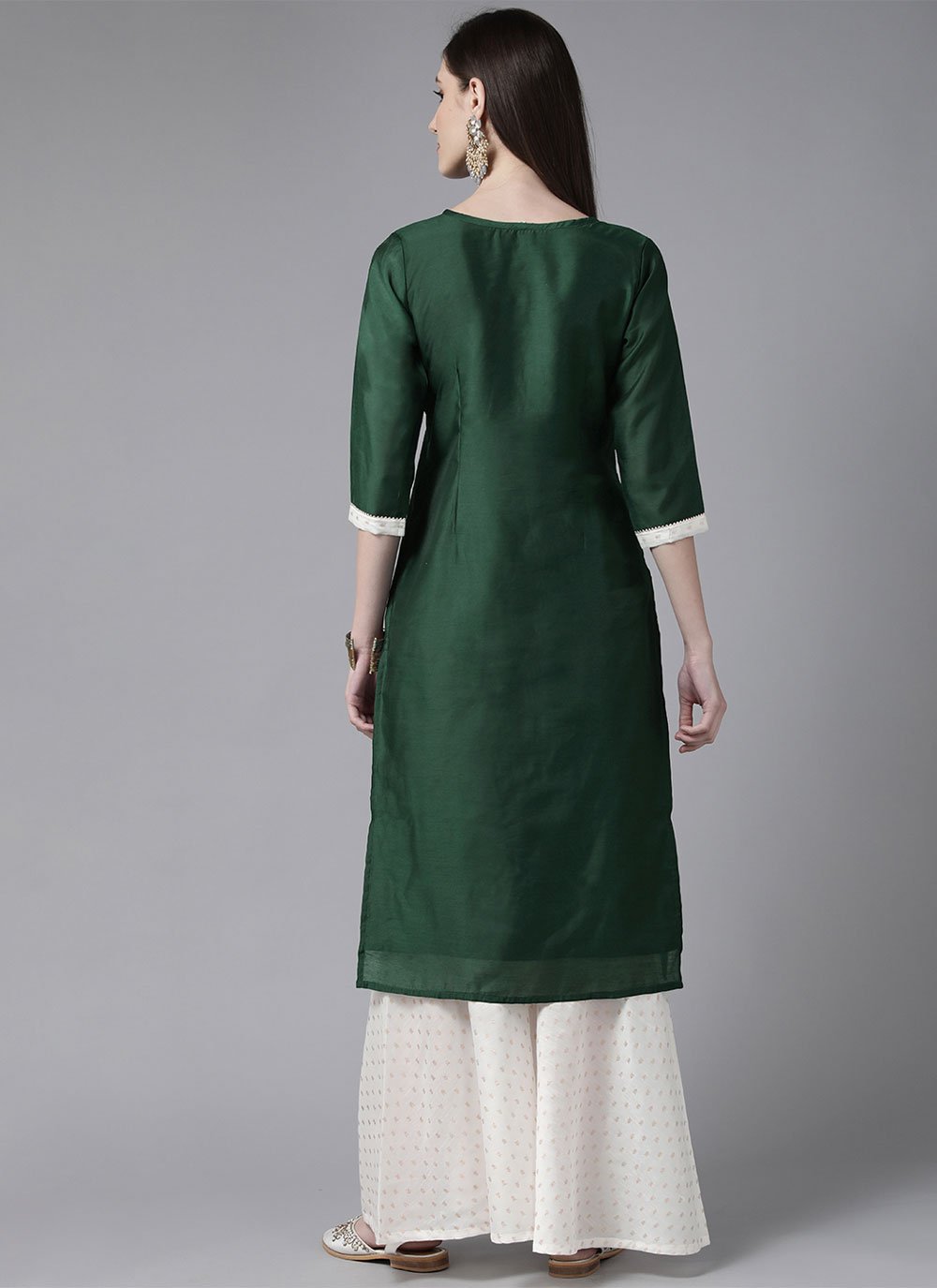 Designer Kurti Chanderi Green Plain Kurtis