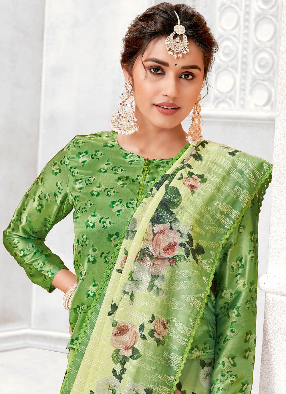 Classic Polyester Green Digital Print Saree