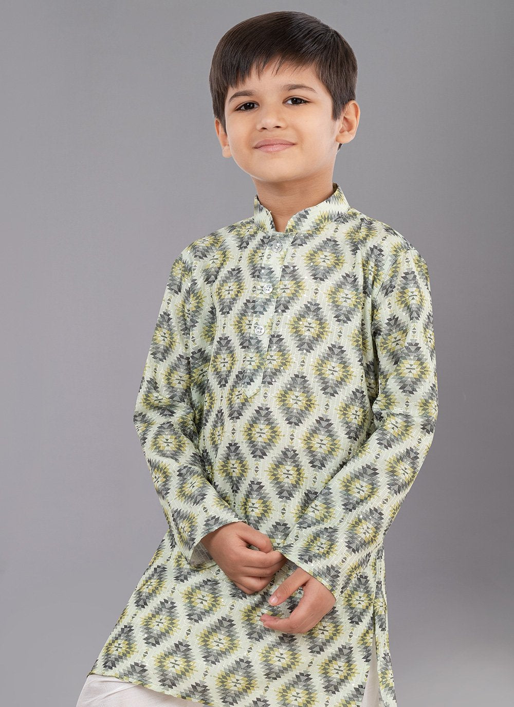 Kurta Pyjama Polyester Green Digital Print Kids
