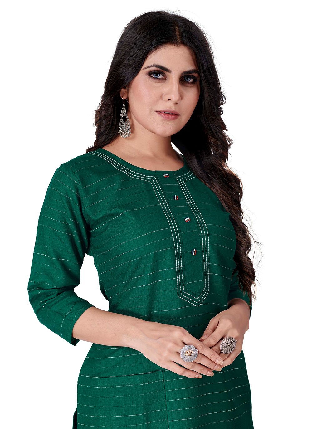 Party Wear Kurti Cotton Green Print Kurtis