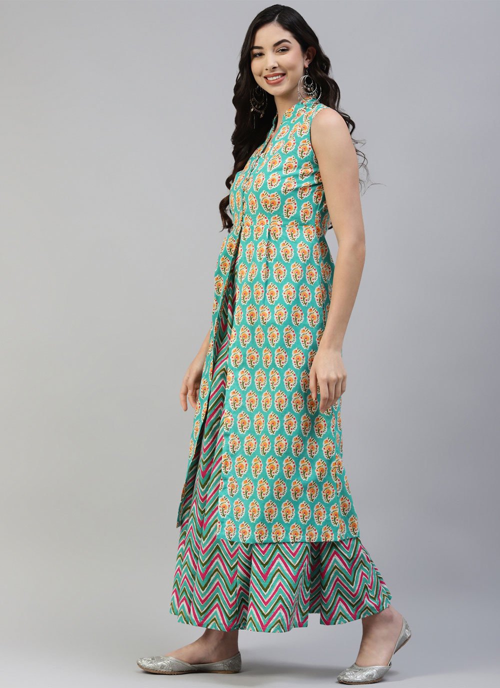 Designer Kurti Cotton Green Print Kurtis