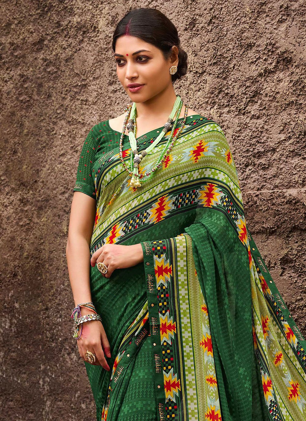 Classic Georgette Green Print Saree