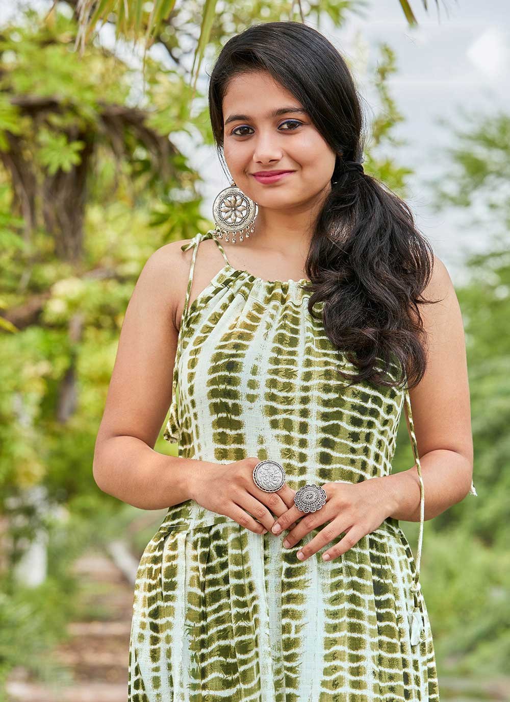 Gown Rayon Green Print Gown