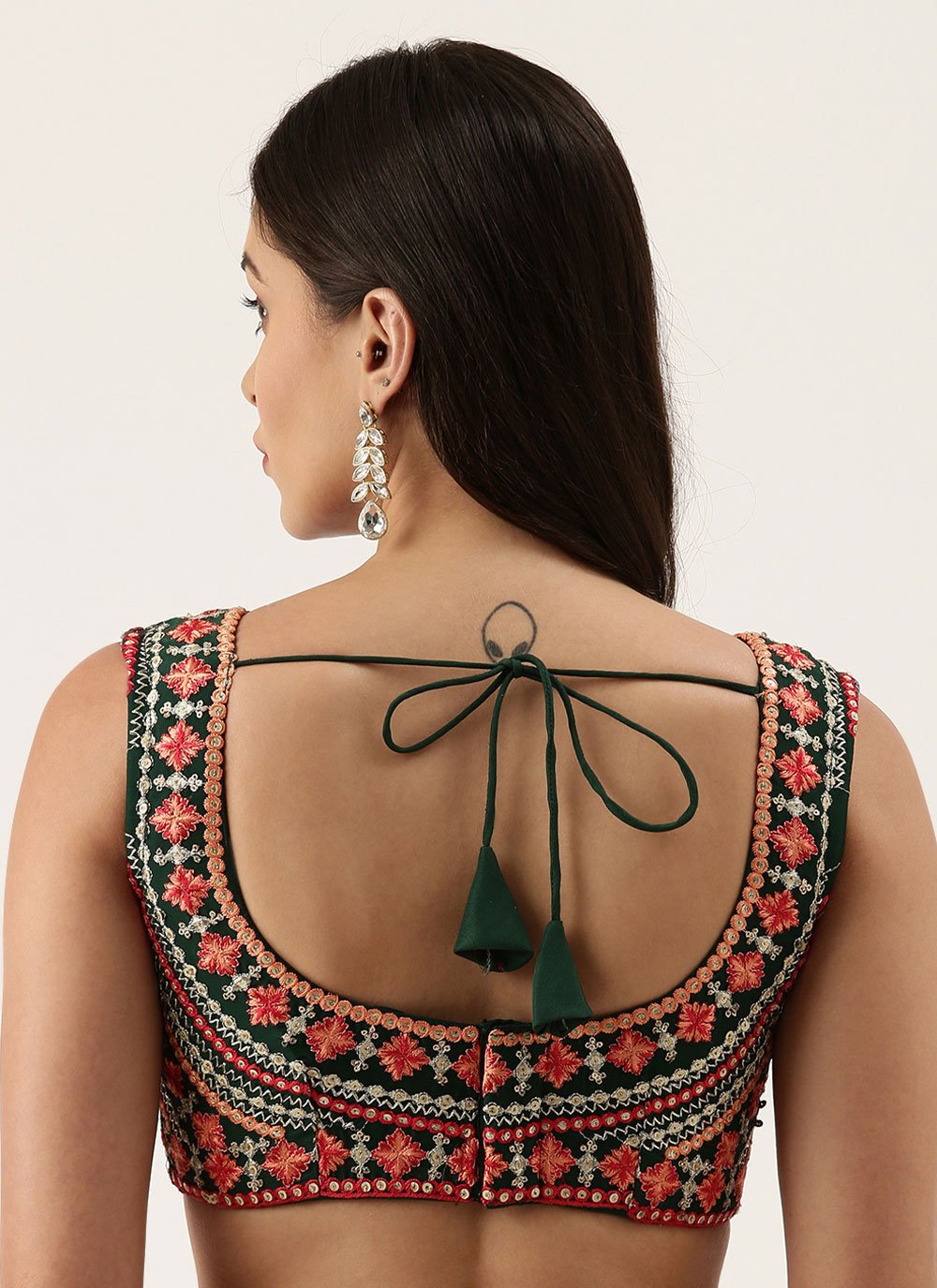 Blouse Raw Silk Green Sequins Blouse