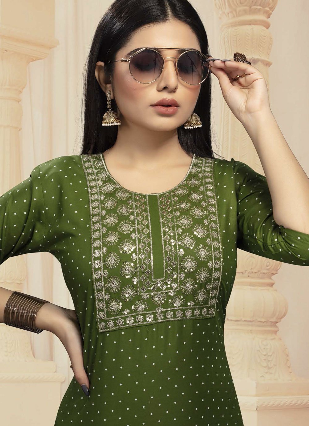 Casual Kurti Rayon Green Embroidered Kurtis