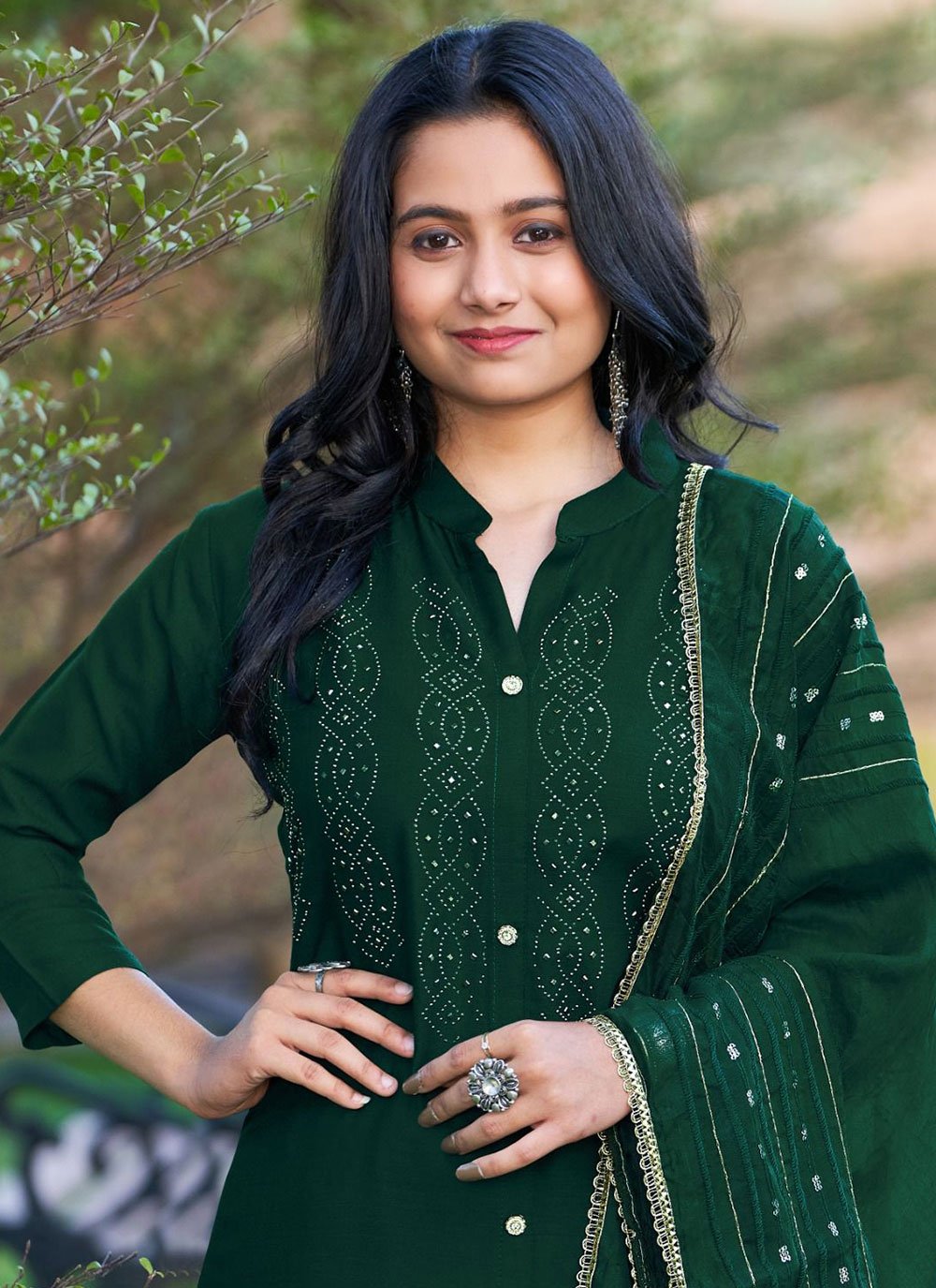 Salwar Suit Rayon Green Sequins Salwar Kameez