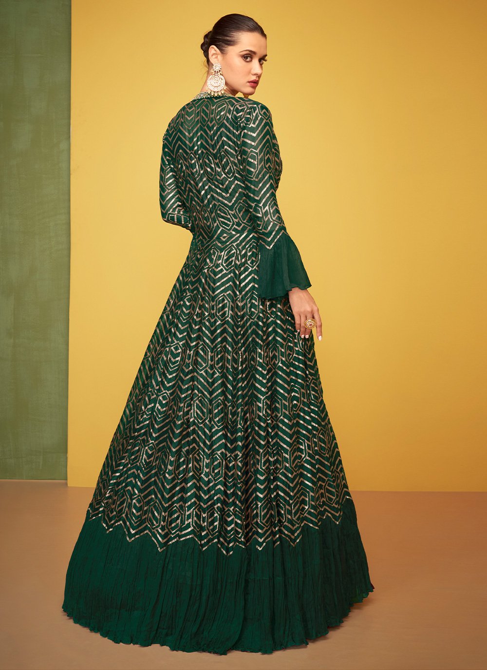 Gown Silk Green Embroidered Gown