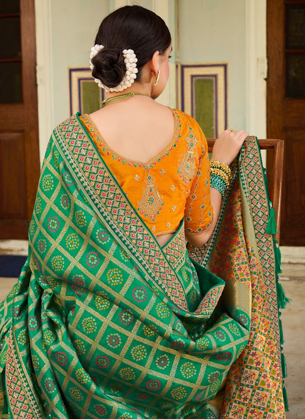 Contemporary Banarasi Silk Green Weaving Saree