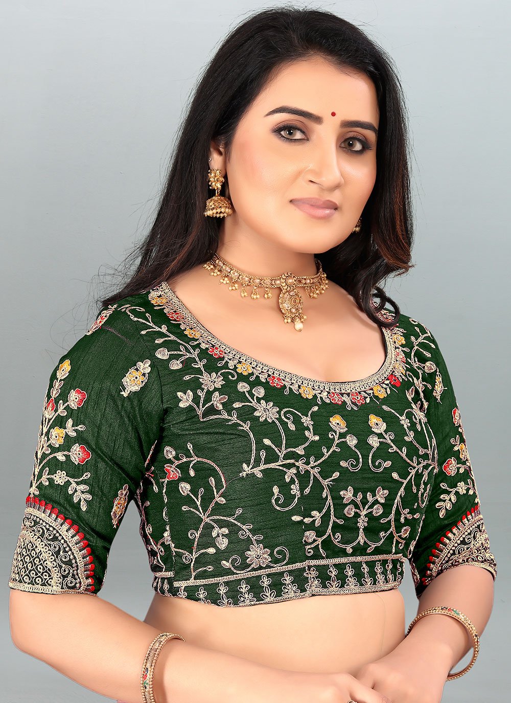 Designer Blouse Silk Green Embroidered Blouse