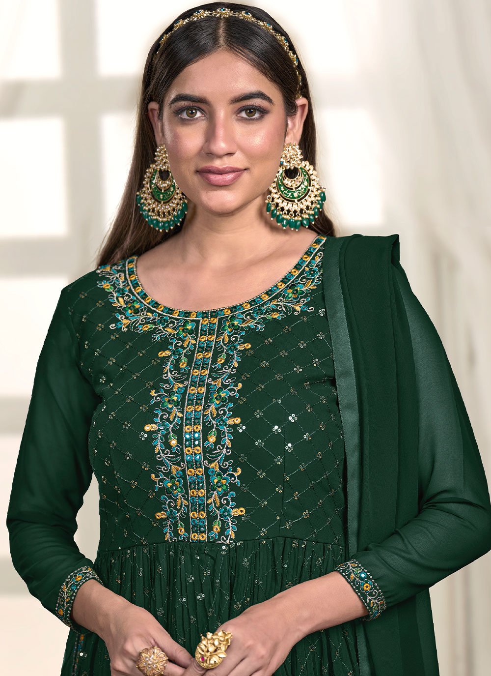 Palazzo Salwar Suit Georgette Green Embroidered Salwar Kameez