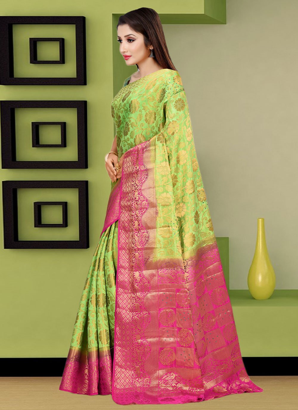 Classic Kanchipuram Silk Green Hand Work Saree