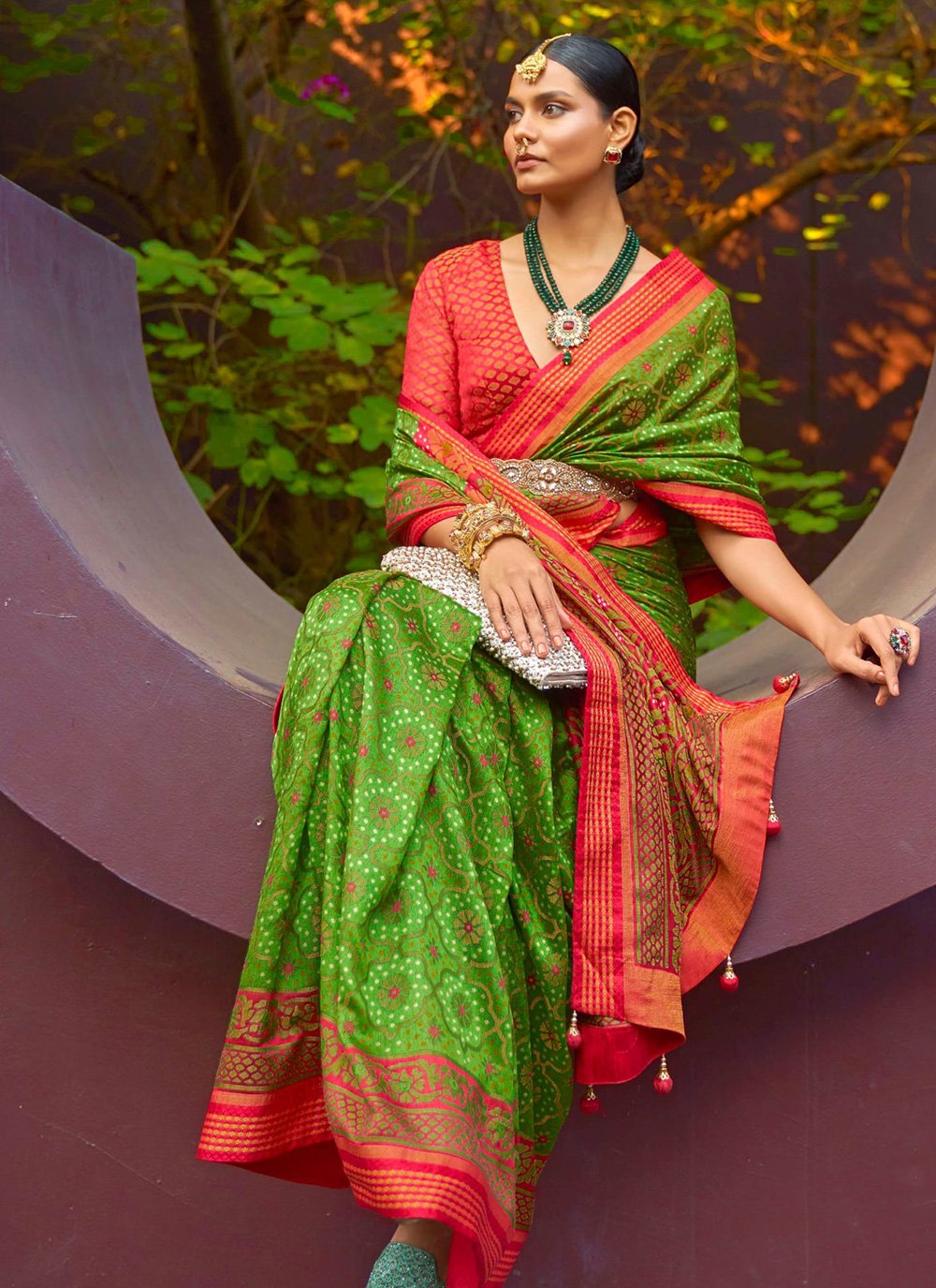 Classic Brasso Green Print Saree