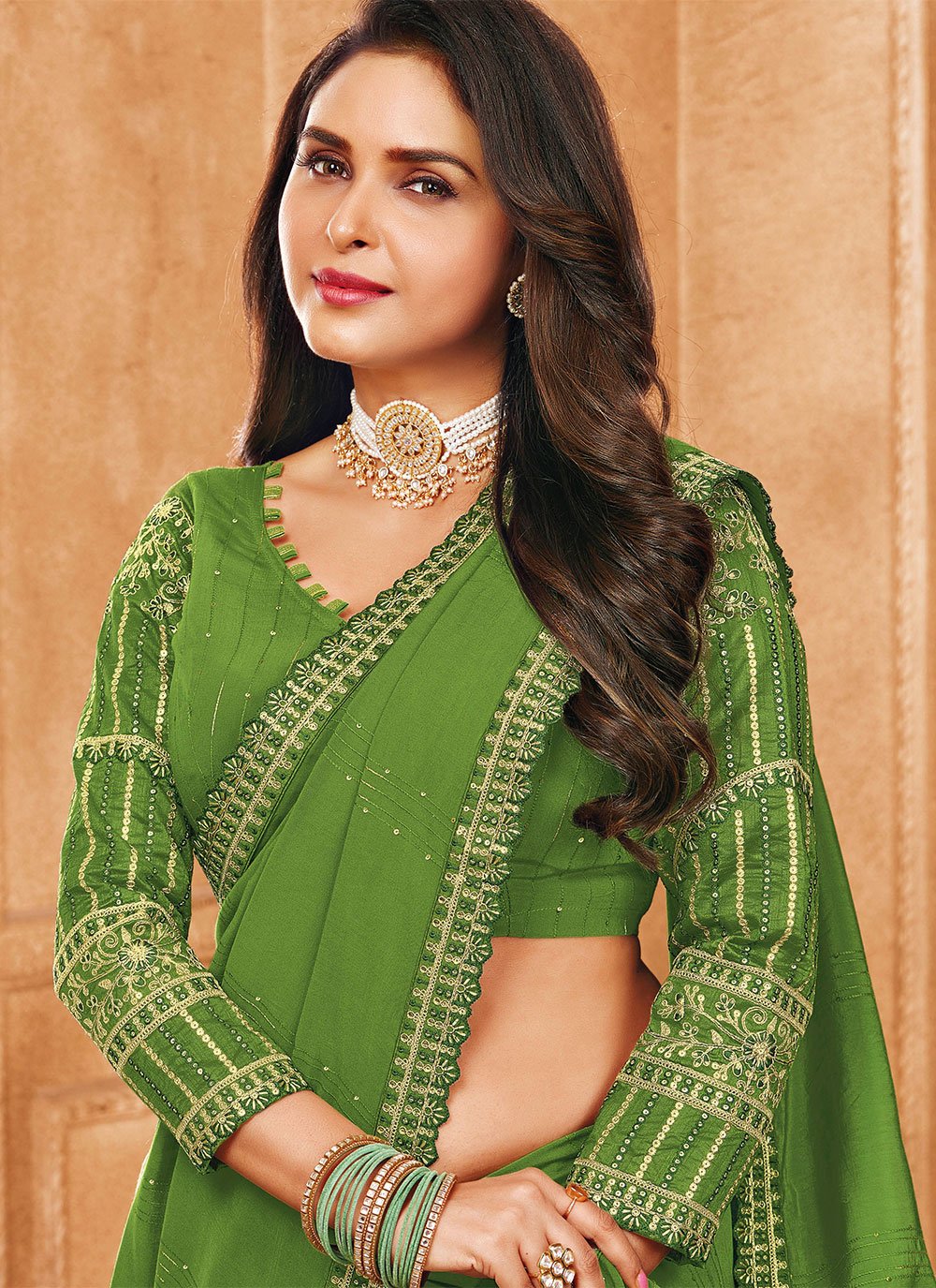 Contemporary Cotton Viscose Green Patch Border Saree