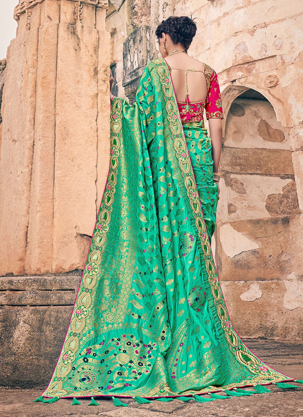 Contemporary Silk Green Embroidered Saree