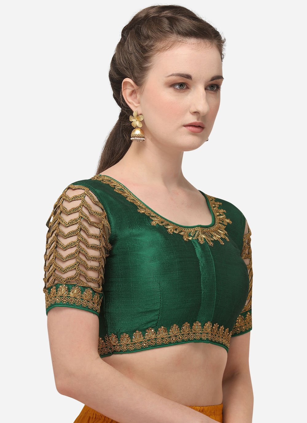 Designer Blouse Silk Green Embroidered Blouse
