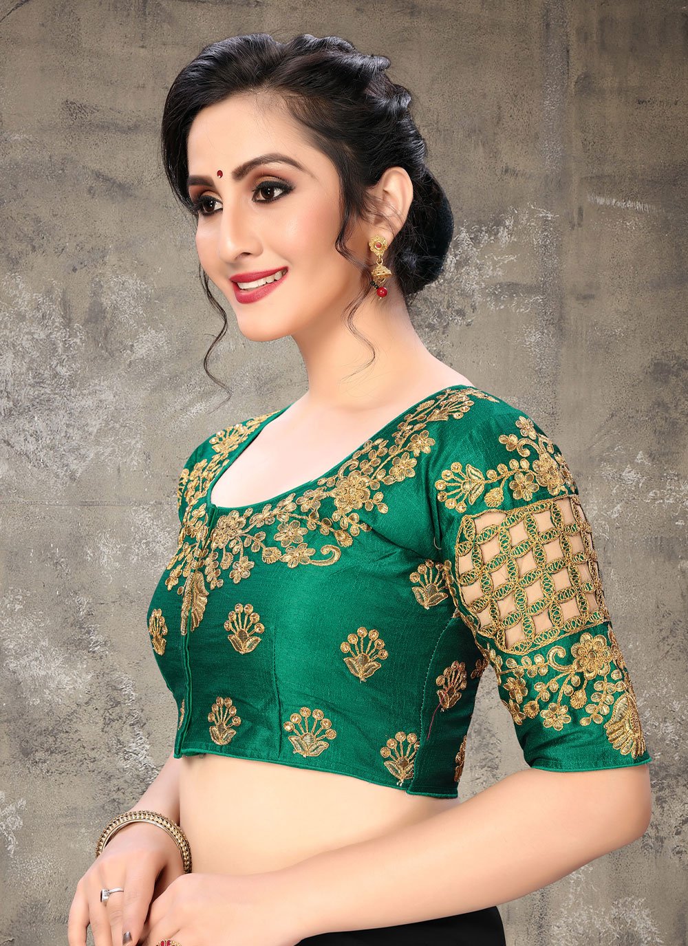 Designer Blouse Silk Green Embroidered Blouse