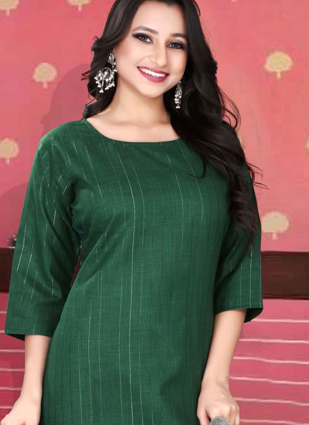 Designer Kurti Cotton Green Strips Print Kurtis