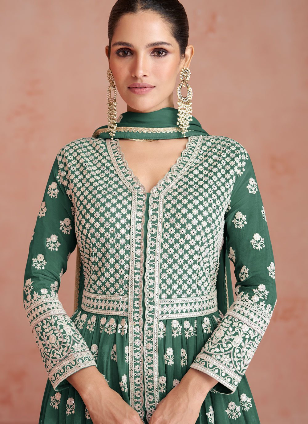 Lehenga Choli Georgette Green Embroidered Lehenga Choli