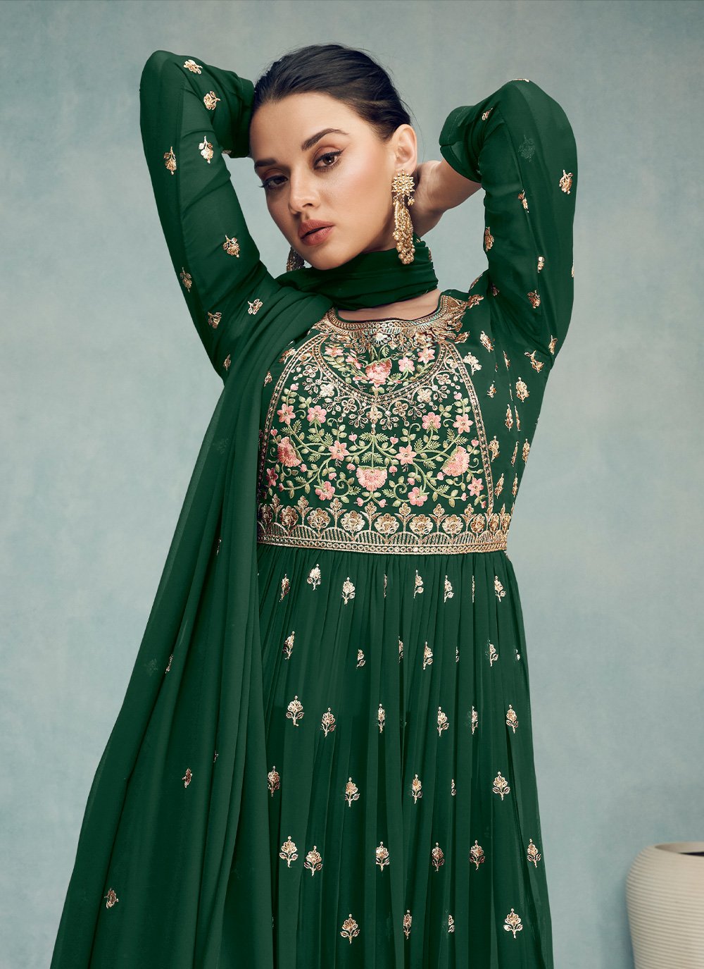 Salwar Suit Georgette Green Embroidered Salwar Kameez