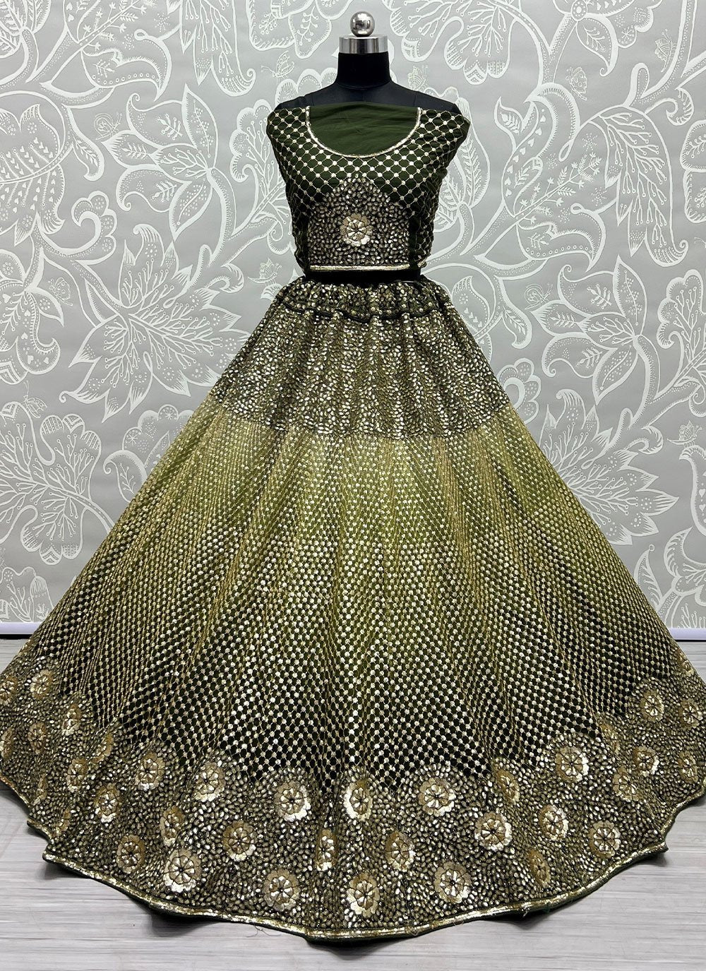 Lehenga Choli Net Green Embroidered Lehenga Choli