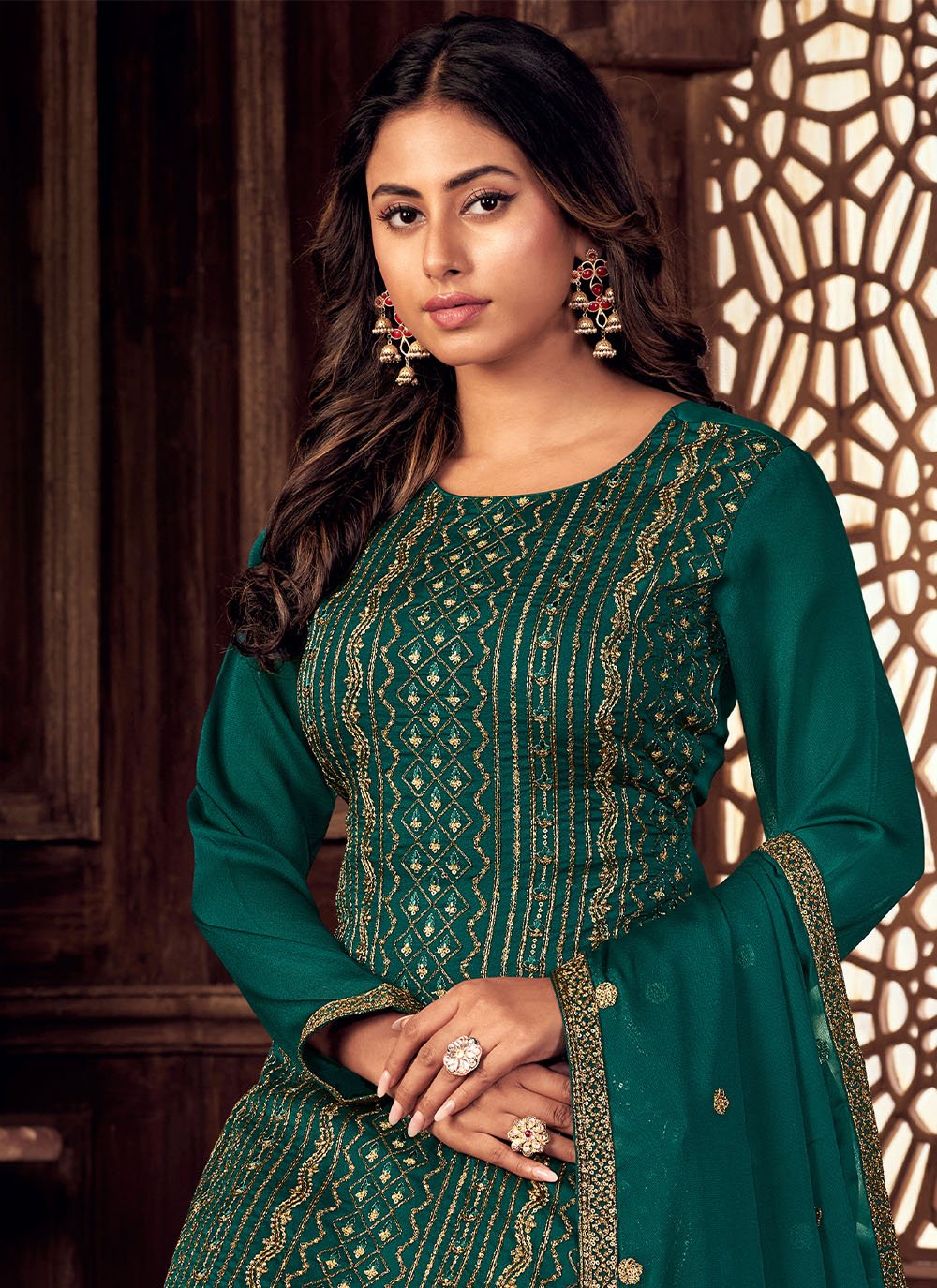 Pant Style Suit Pure Silk Green Embroidered Salwar Kameez