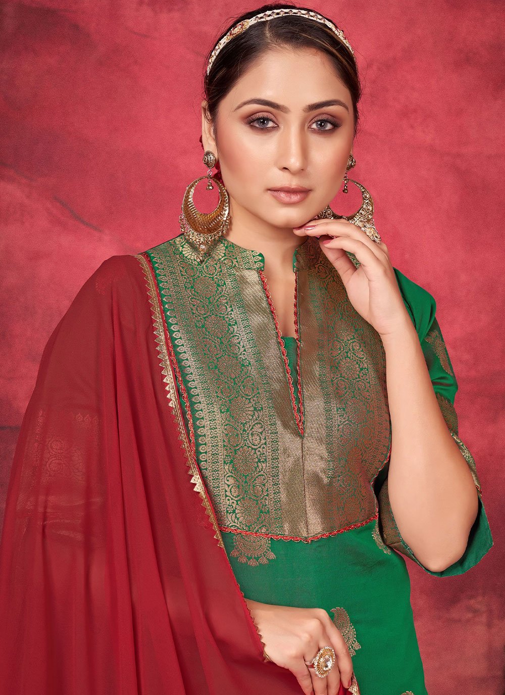 Salwar Suit Art Silk Green Woven Salwar Kameez