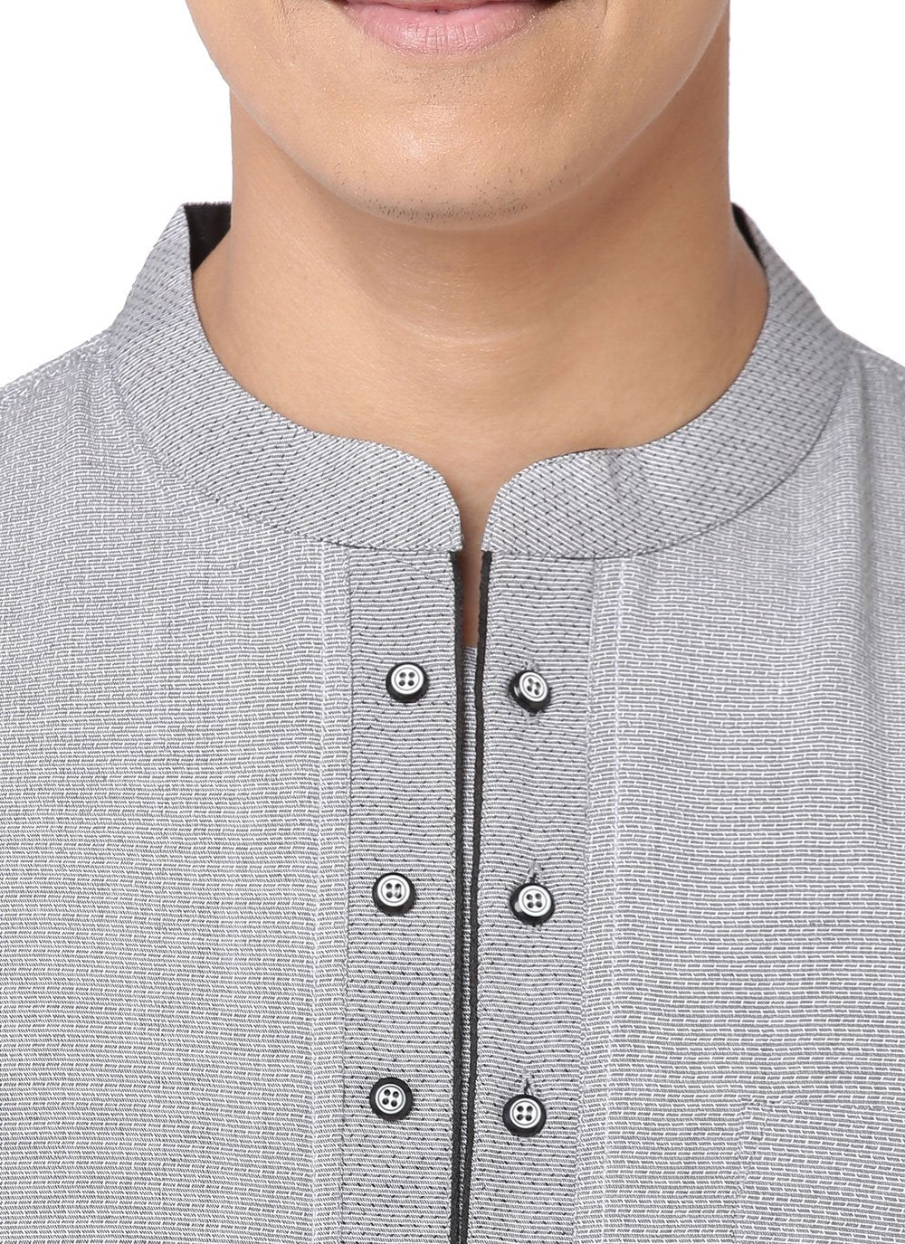 Short Kurta Blended Cotton Grey Plain Mens