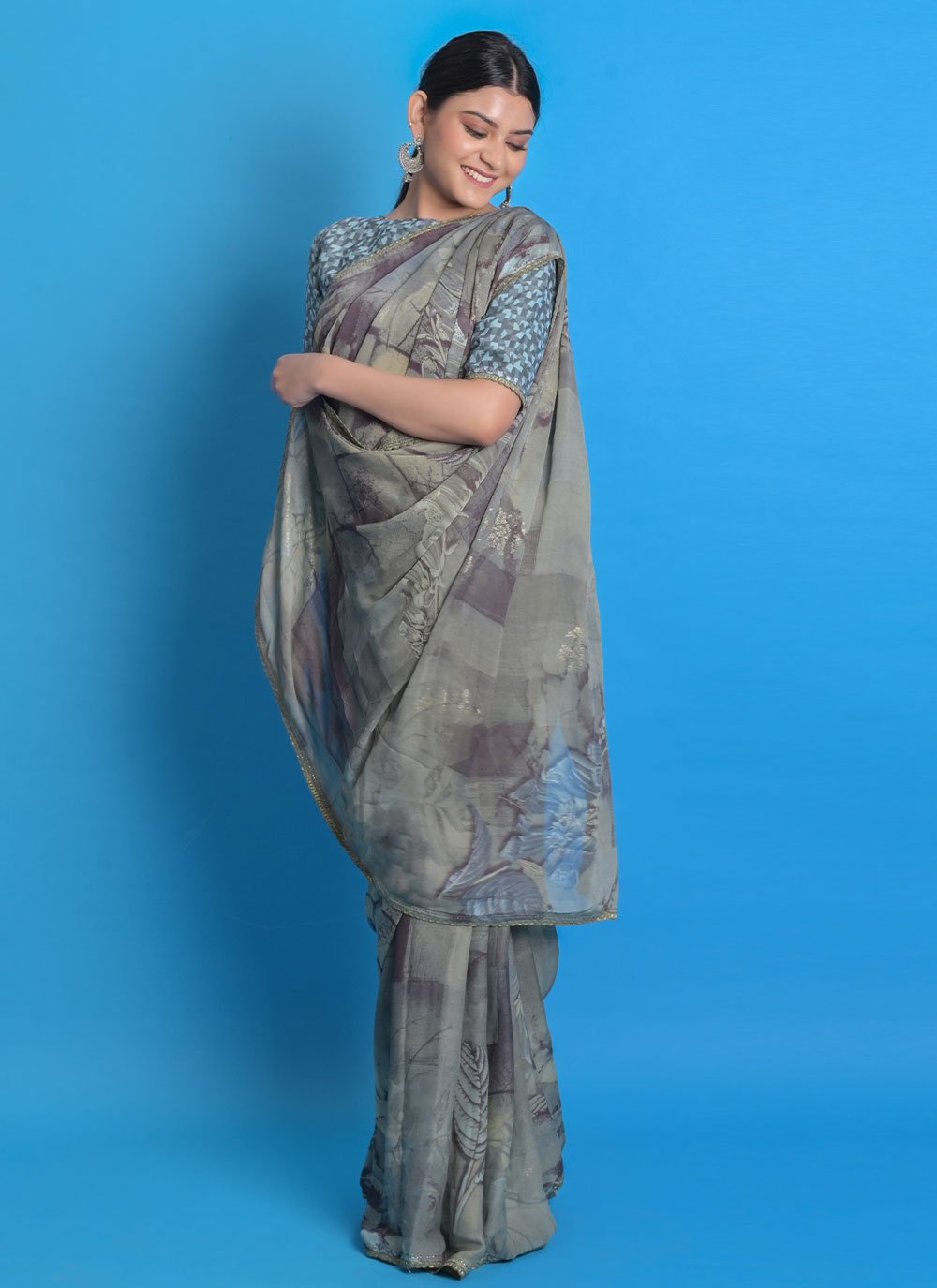 Contemporary Chiffon Grey Print Saree