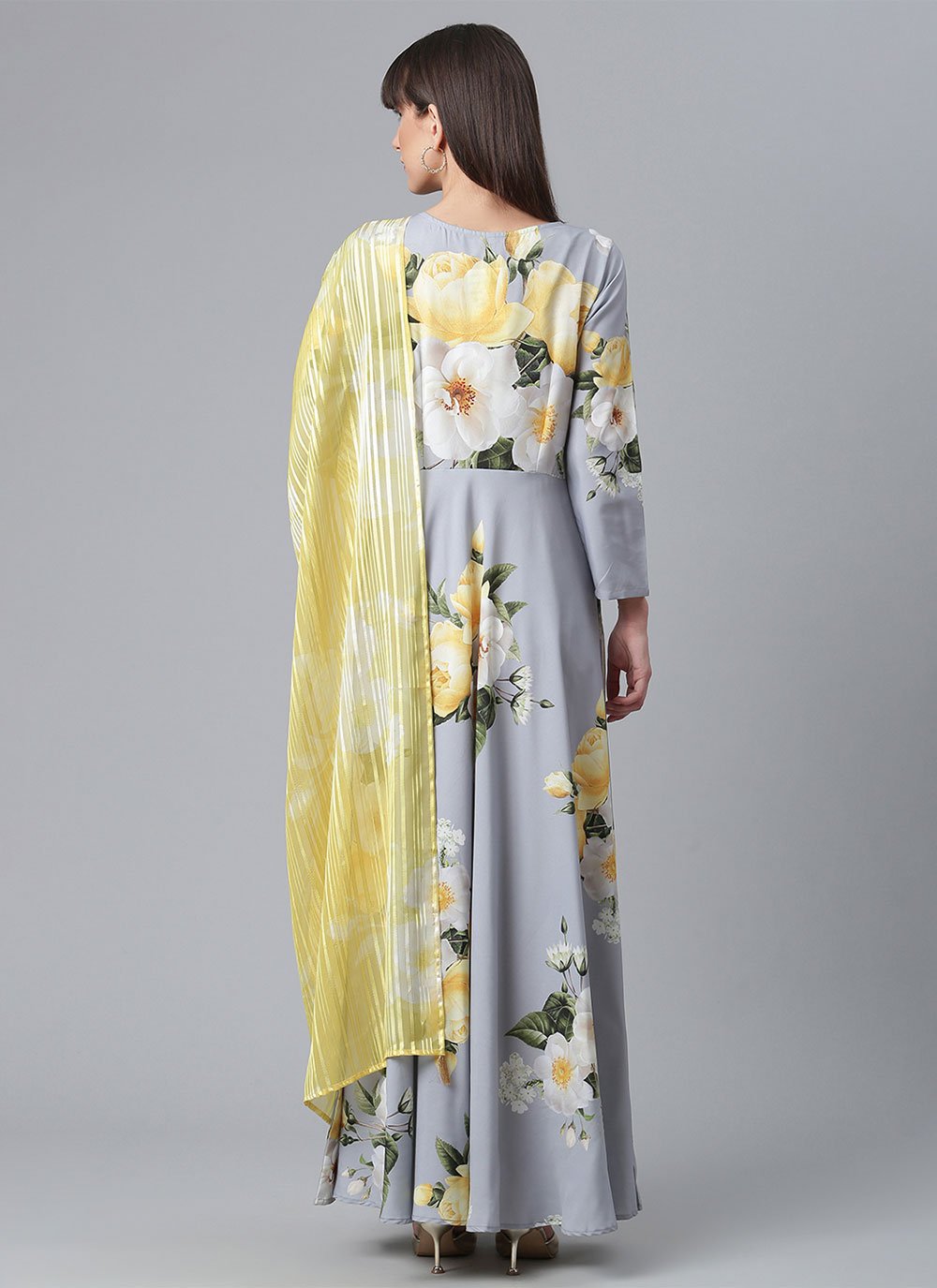 Designer Kurti Rayon Grey Digital Print Kurtis