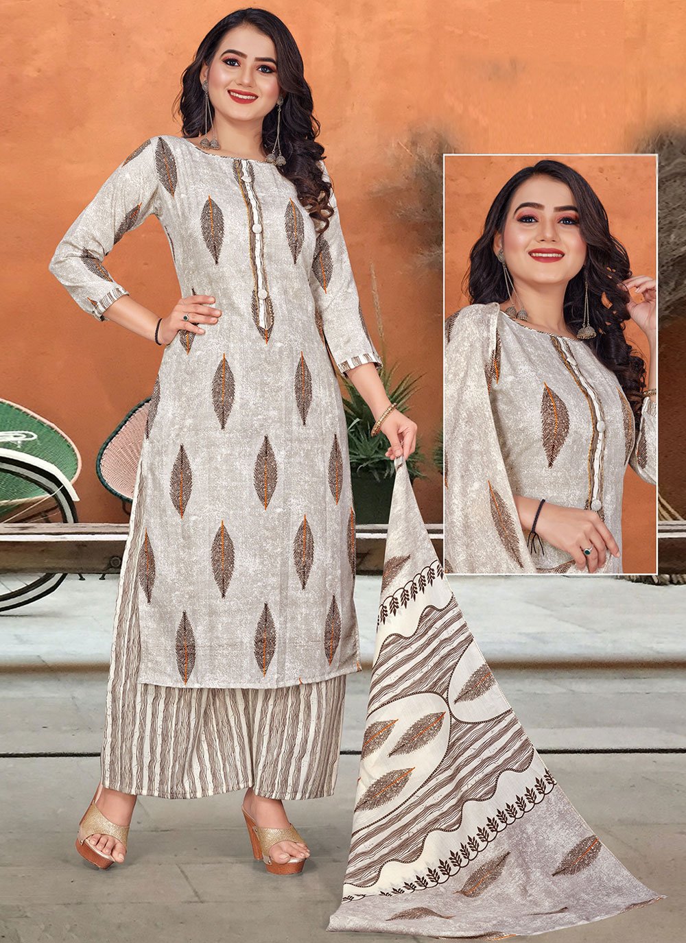 Salwar Suit Chiffon Grey Print Salwar Kameez