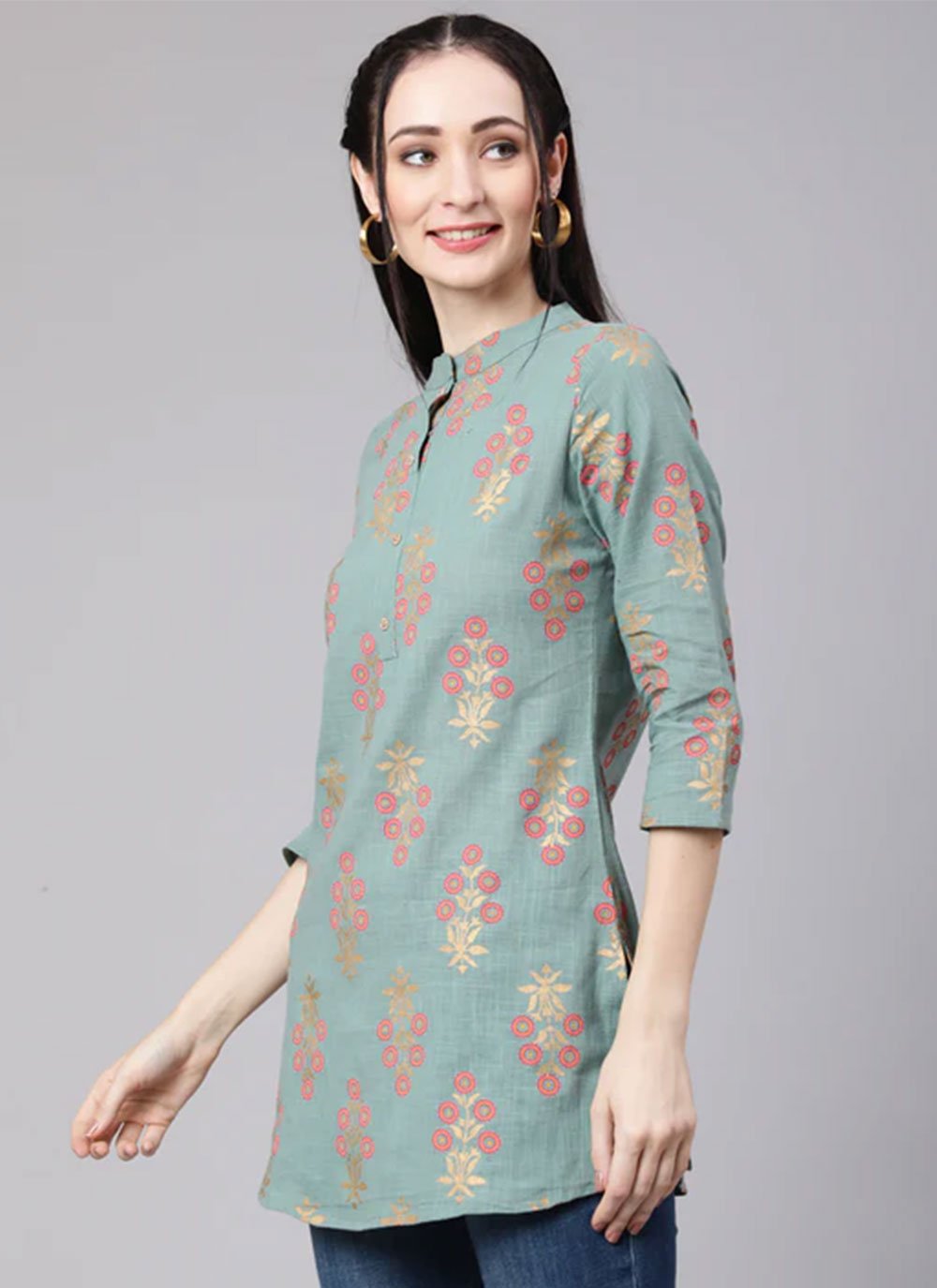 Designer Kurti Cotton Grey Print Kurtis