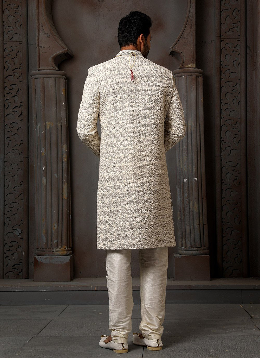 Sherwani Art Silk Grey Machine Embroidery Mens