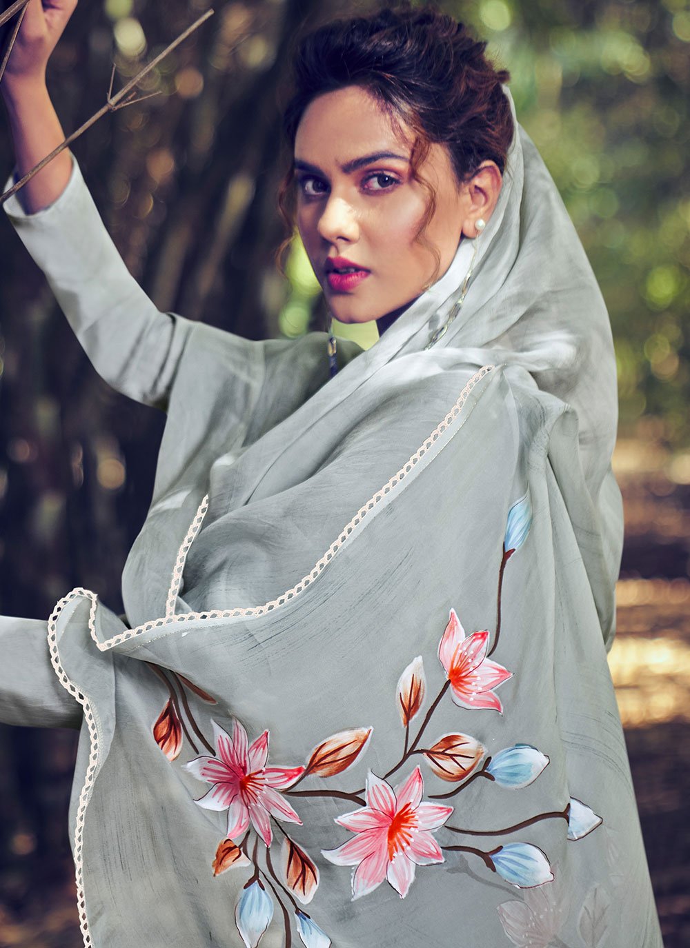 Straight Salwar Suit Bembarg Muslin Grey Embroidered Salwar Kameez