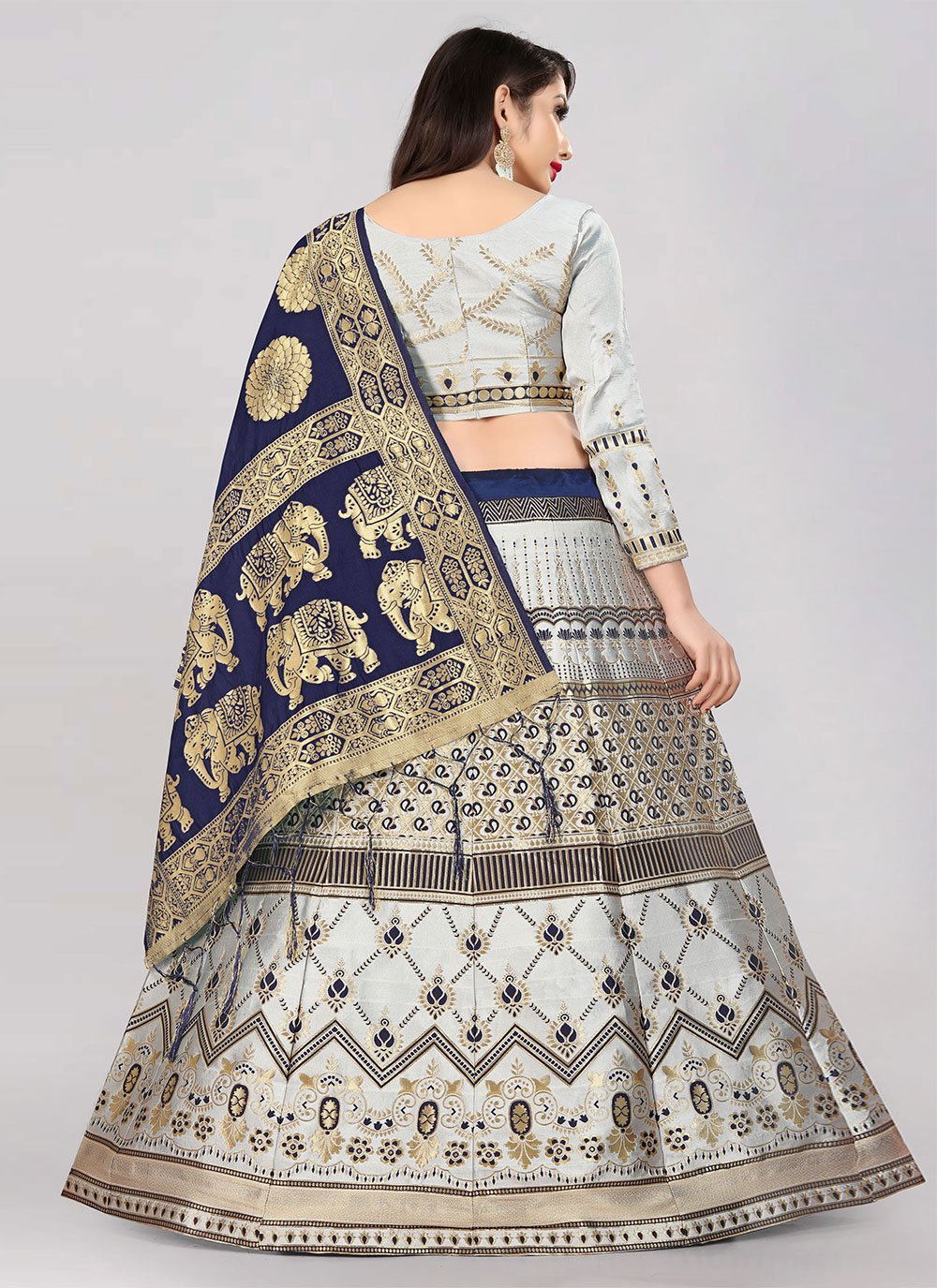 Lehenga Choli Banarasi Silk Grey Jacquard Work Lehenga Choli
