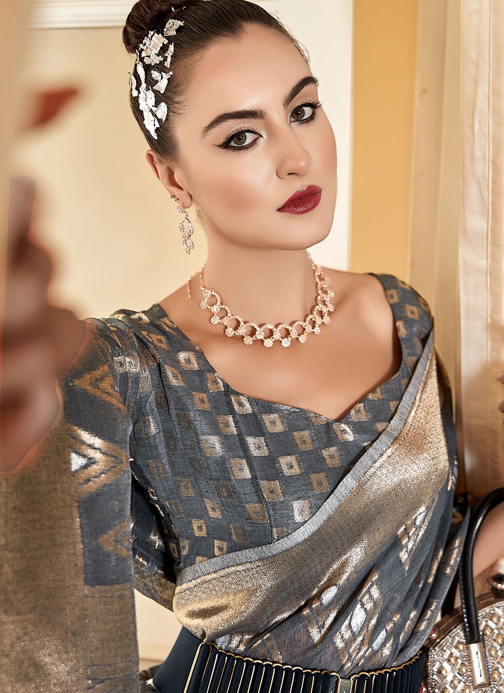 Classic Cotton Silk Grey Weaving Saree