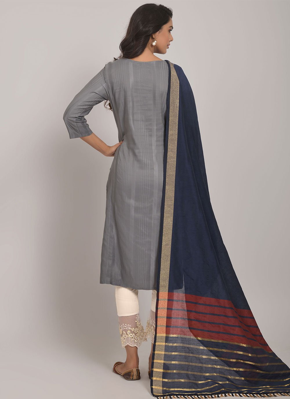 Designer Floor Lenght Salwar Suit Rayon Viscose Grey Embroidered Salwar Kameez