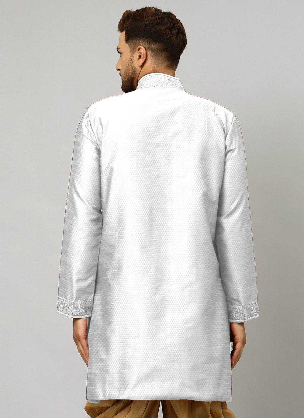 Angrakha Art Dupion Silk Grey Embroidered Mens