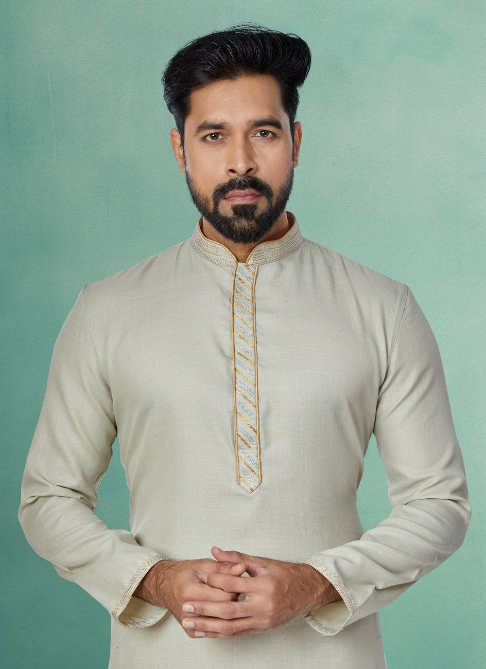 Kurta Pyjama Cotton Grey Plain Mens