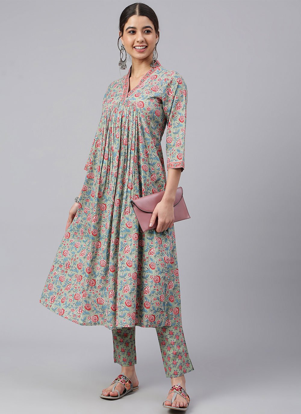 Salwar Suit Cotton Grey Floral Patch Salwar Kameez – Kajols