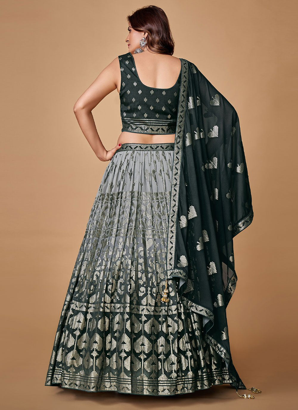 Lehenga Choli Georgette Grey Sequins Lehenga Choli