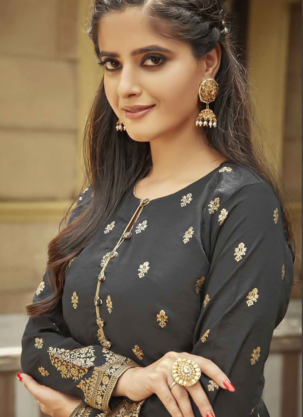 Casual Kurti Viscose Grey Jacquard Work Kurtis