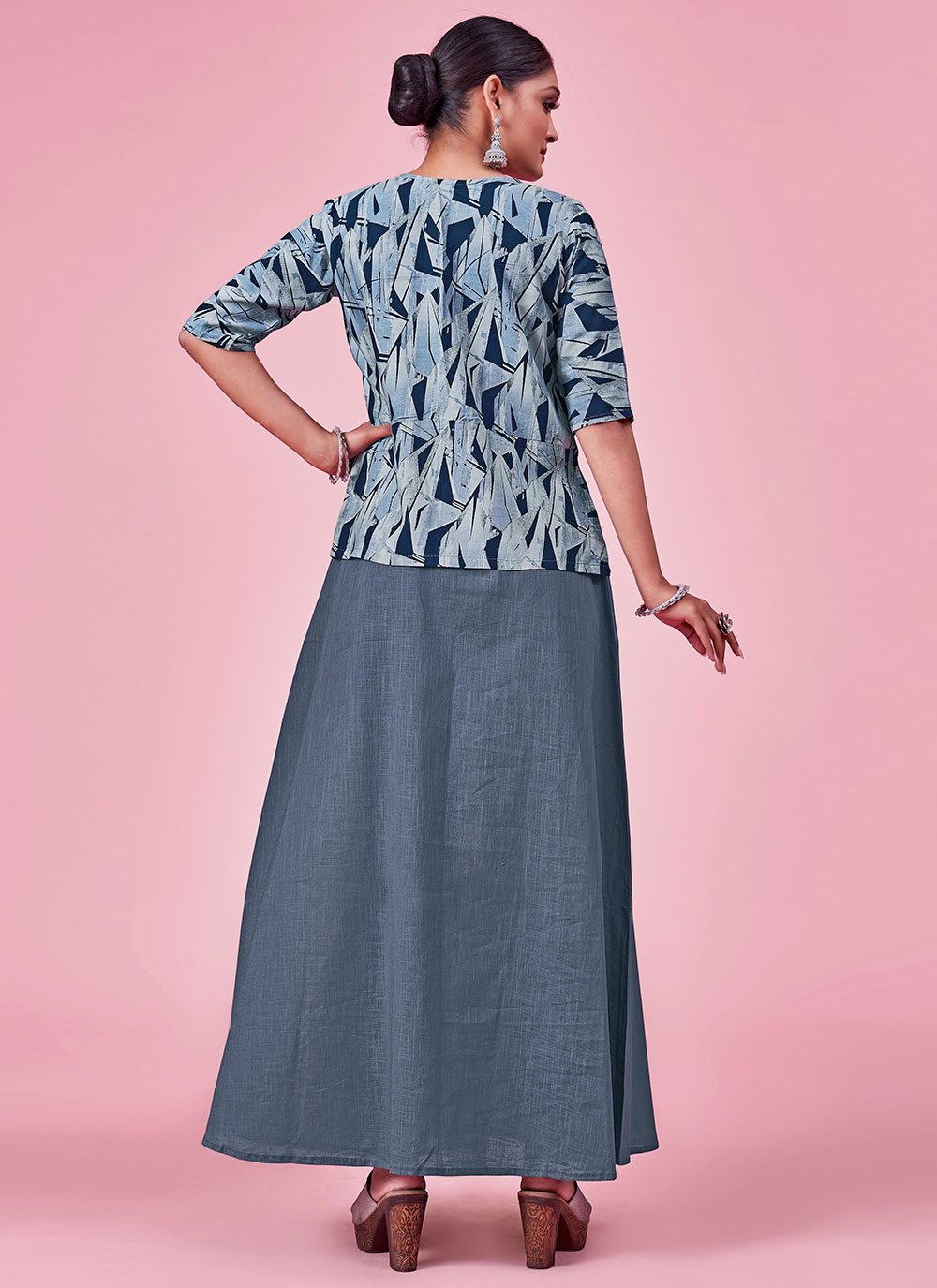 Casual Kurti Linen Rayon Grey Print Kurtis