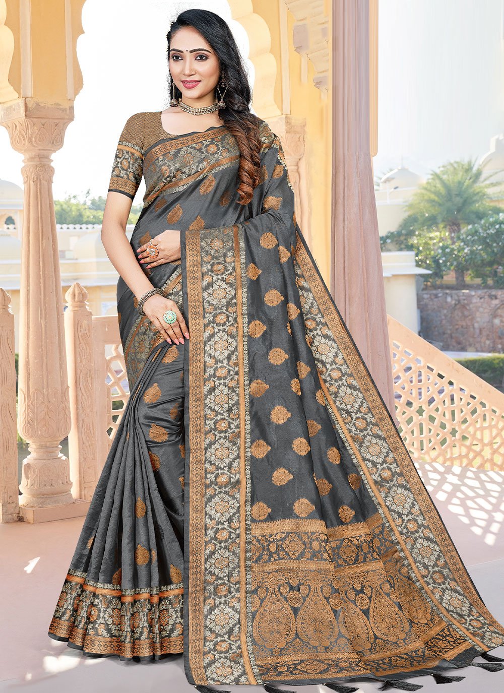Classic Organza Grey Fancy Work Saree