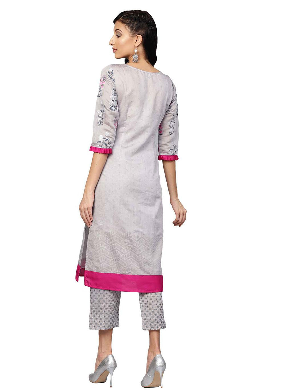 Casual Kurti Chanderi Silk Grey Print Kurtis