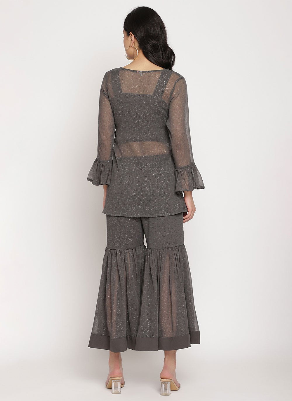 Designer Kurti Chiffon Grey Print Kurtis