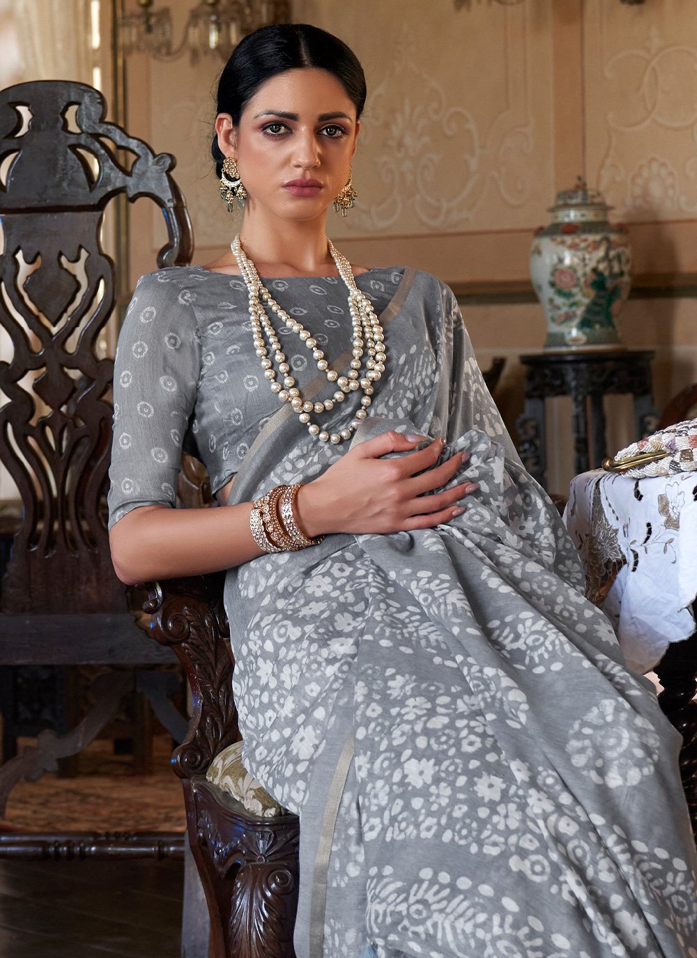 Trendy Saree Cotton Grey Print Saree