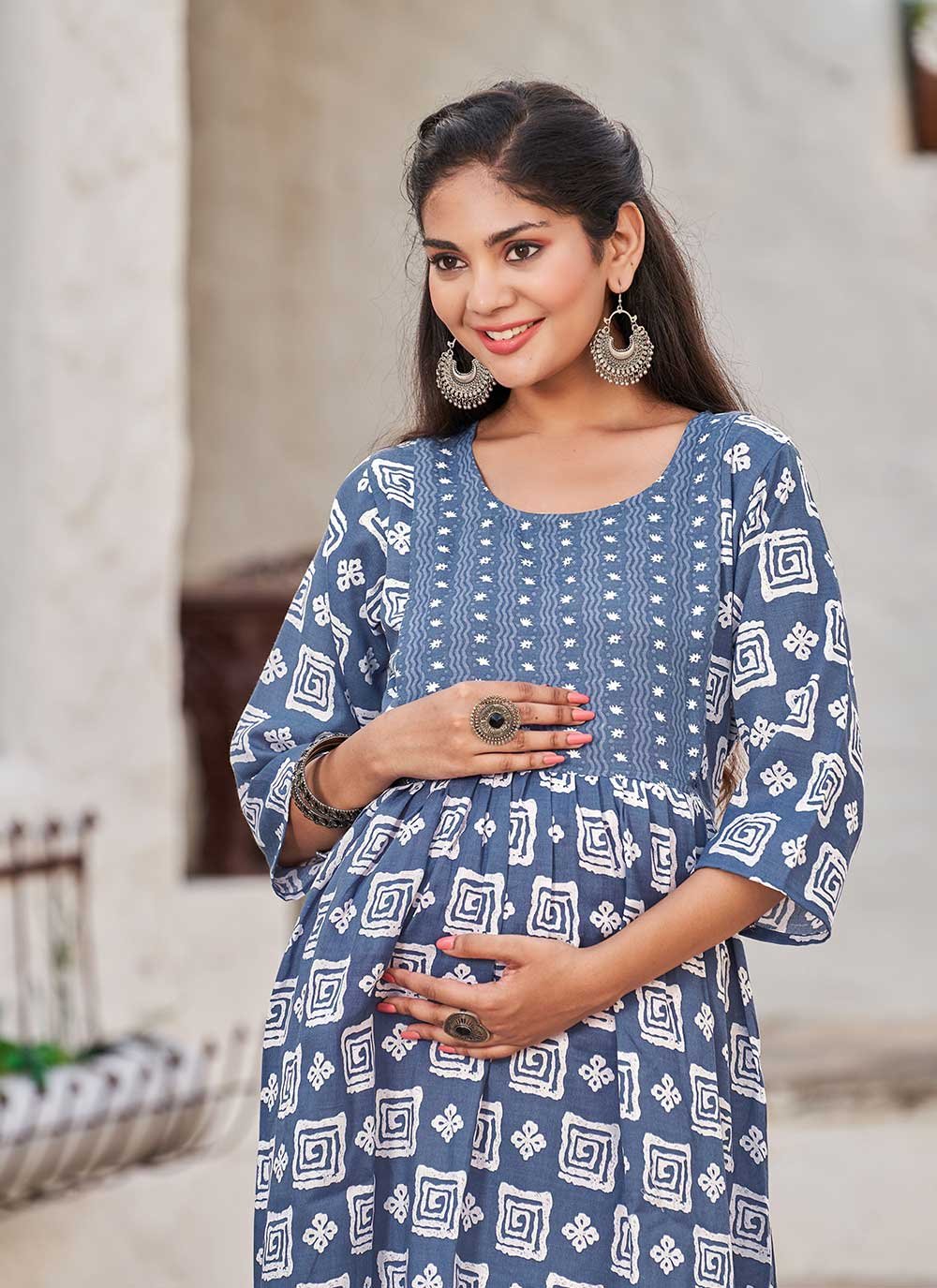 Designer Kurti Cotton Grey Print Kurtis