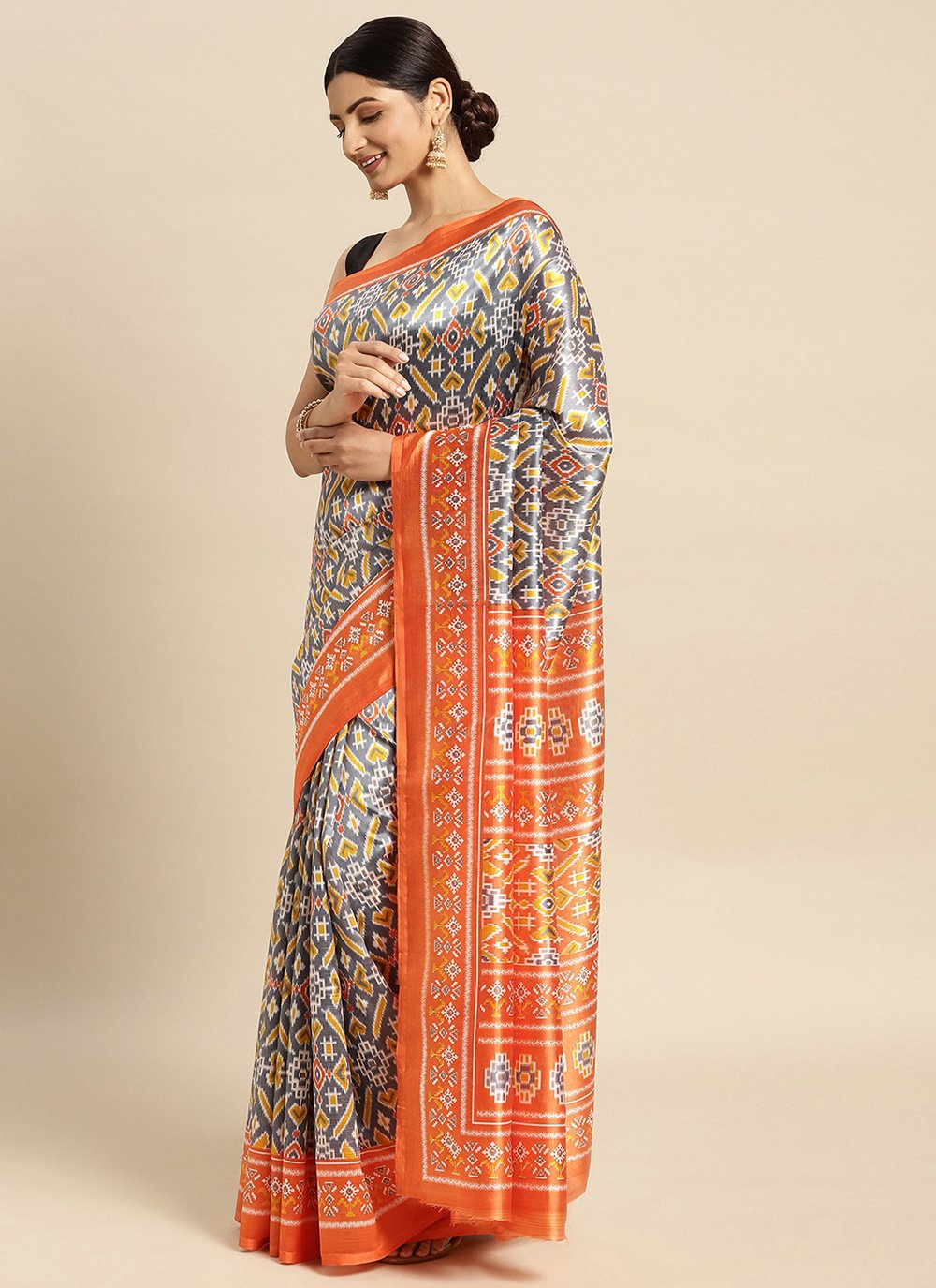 Casual Art Silk Grey Print Saree